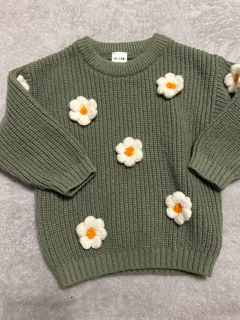 Girl’s Olive Green Daisy Sweater